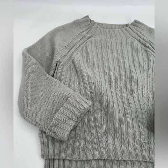 Vince Raglan Ribbed Wool And Cashmere Crew Grey Sweater - Picture 4 of 11